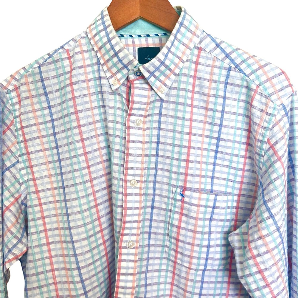 Tailorbyrd Collection Mens Large Multi Color Plaid Button Down Shirt Flamingo L